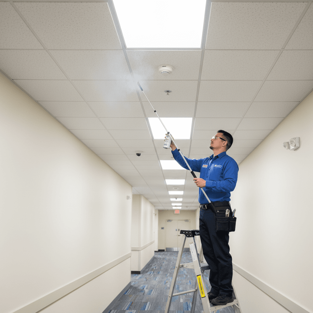 technician testing a smoke detector